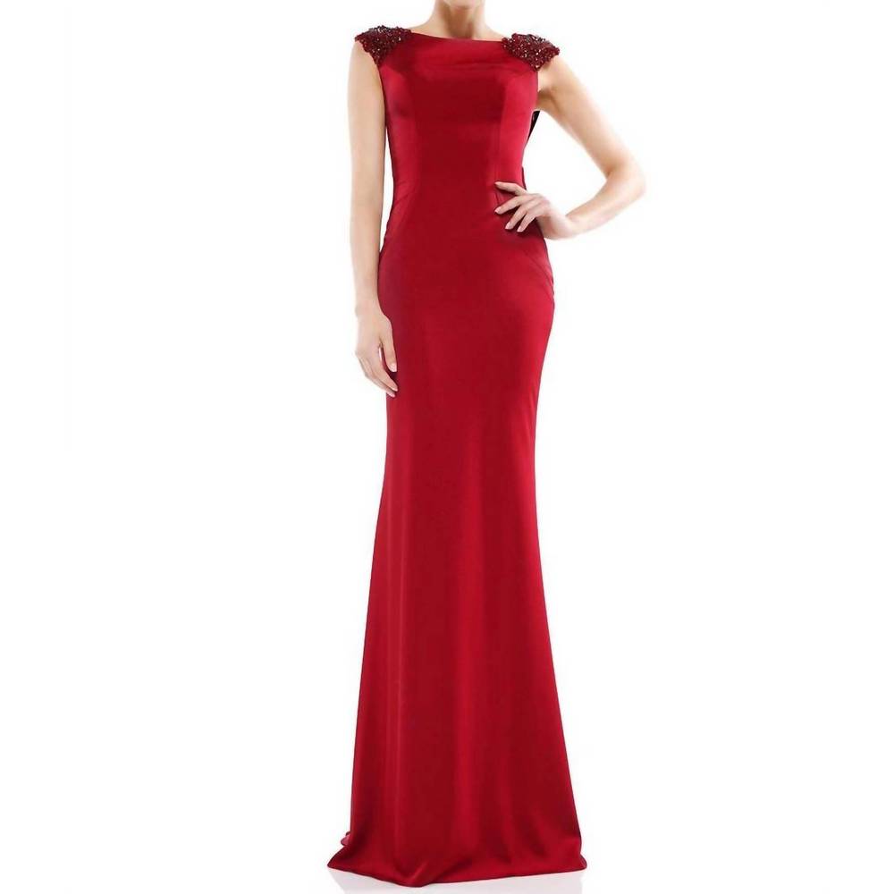 NEW COLORS DRESS beaded shoulder gown in wine
